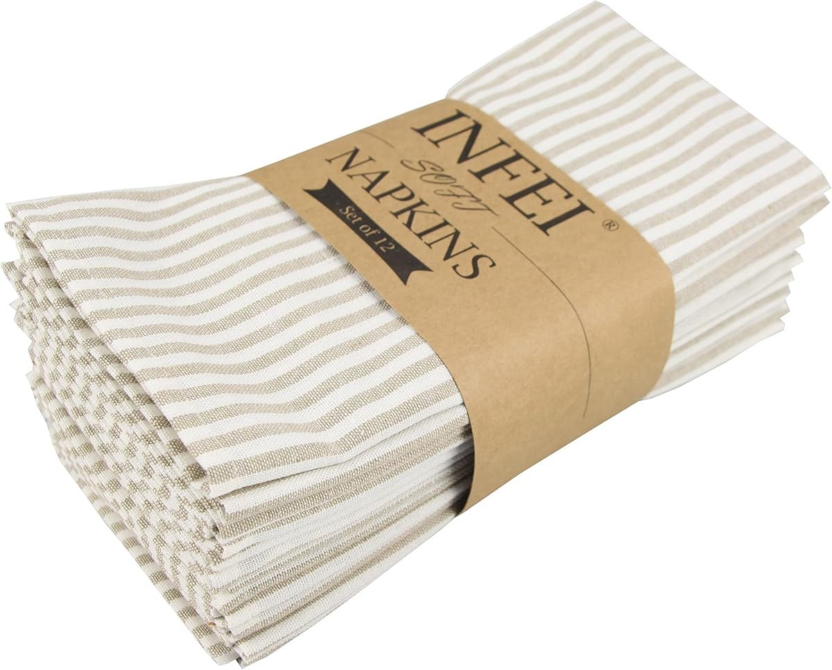 Striped Linen Napkins, Set of 12